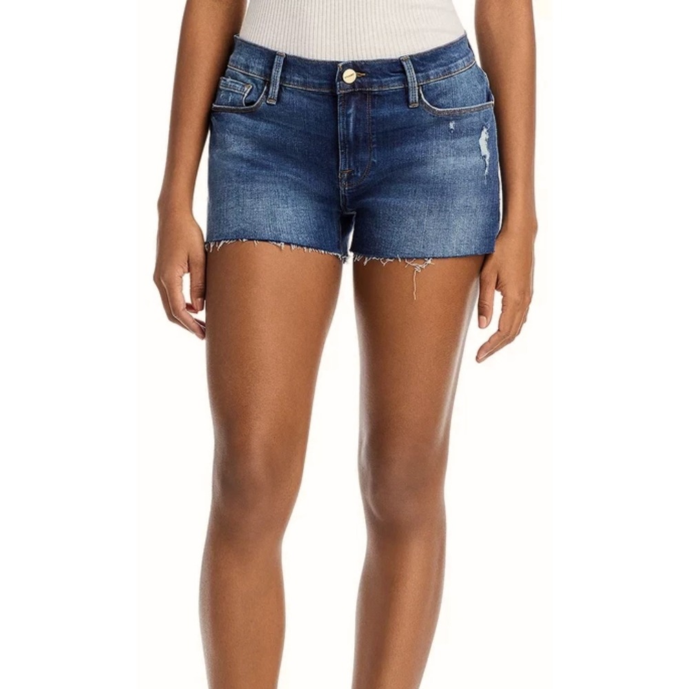 FRAME Shorts Womens Size 28 Azure Blue Le Cutoff Distressed Denim Cotton Raw Hem
